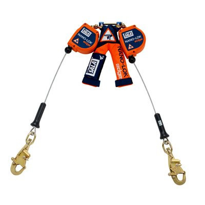 3M DBI-SALA  Nano-Lok edge Twin-Leg Quick Connect Self Retracting Lifeline 3500226, Orange, 8 ft. (2.4 m)