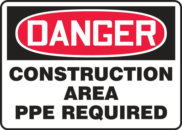 OSHA Danger Safety Sign: Construction Area - PPE Required 10" x 14" Aluminum 1/Each - MCRT034VA