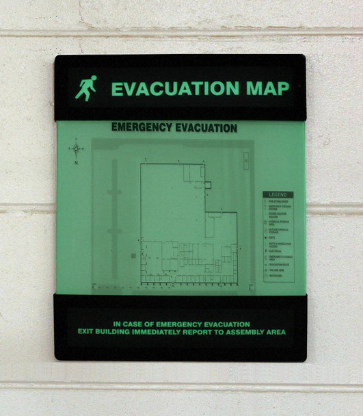 Glow-In-The-Dark Safety Sign: Evacuation Map (New Holder 2 - Preassembled) - DTA271
