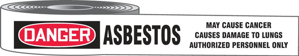 OSHA Danger Plastic Barricade Tape: Asbestos - May Cause Cancer - Causes Damage To Lungs - Authorized Personnel Only 3" x 1000-ft 1/Roll - MPT06