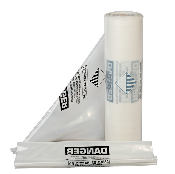 6 Mil Clear 33"x50" Printed Asbestos Bags 75/roll