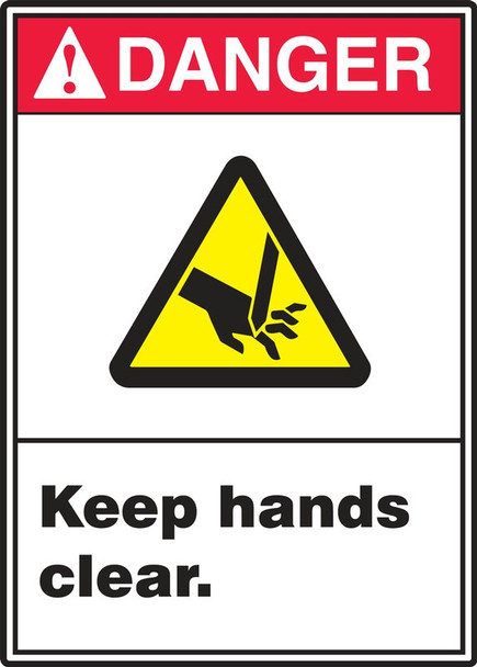ANSI Danger Safety Signs: Keep Hands Clear 14" x 10" Adhesive Dura-Vinyl 1/Each - MRQM125XV