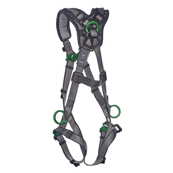 MSA V-FIT Harness w/Back, Side and Shoulder D-Rings - Quick-Connect Leg Straps - Shoulder Padding - Super Extra Large - 10194887