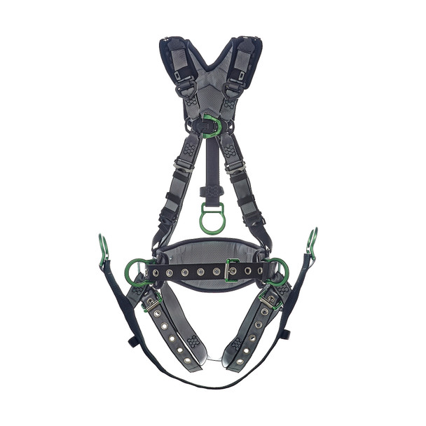 MSA V-FIT Derrick Harness w/Back, Front & Side D-Rings - Tongue Buckle Leg Straps - Shoulder Padding - Extra Large - 10195206