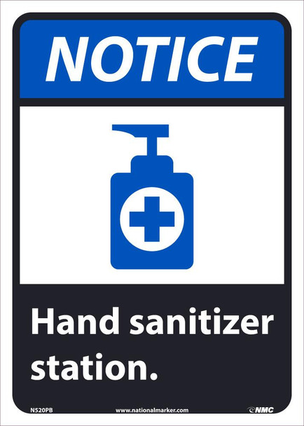 Notice Hand Sanitizer Station - 14 X 10 - Pressure Sensitive Vinyl - N520PB