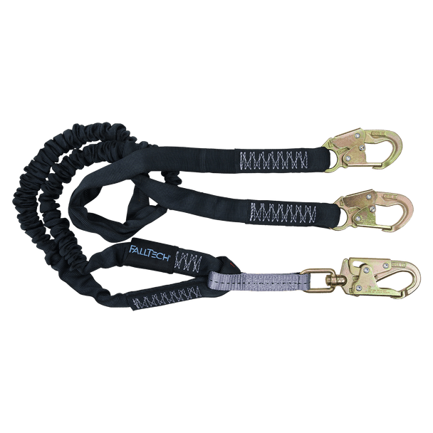 FallTech 6' Heavyweight Energy Absorbing Lanyard Double-leg with Steel Snap Hooks - 8246Y