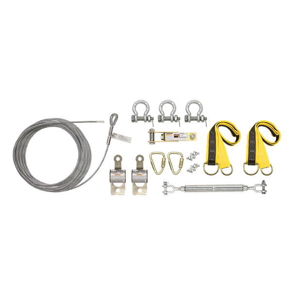 FallTech 80' SteelGrip Temporary Cable HLL System with Web Pass-through Anchors - 60280A