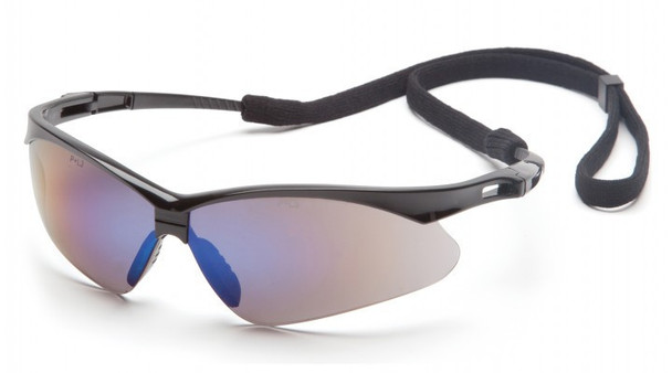 Pyramex PMXTREME Black Frame/Blue Mirror Lens With Black Cord Safety Eyewear
