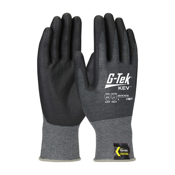 G-Tek KEV Seamless Knit DuPont Kevlar Blended Glove w/Nitrile Coated Foam Grip on Palm & Fingers - Gray - 1/DZ - 09-K1618