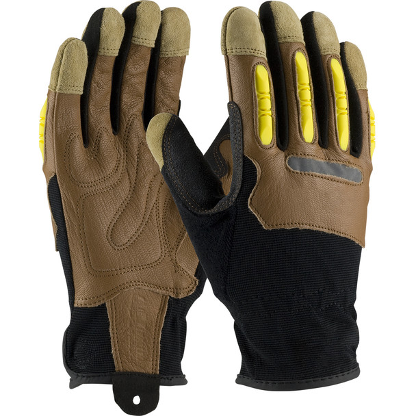 PIP Goatskin Leather Palm Glove w/Leather Back & Finger Impact Protection - Brown - 12/PR - 120-4200