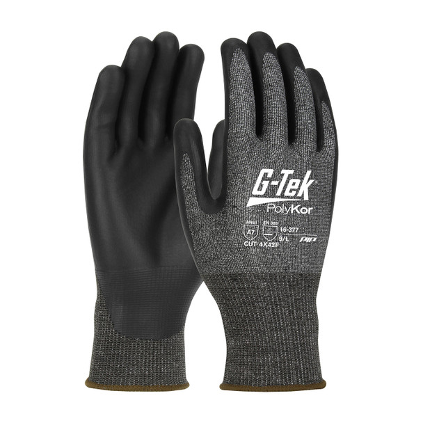 G-Tek PolyKor X7 Seamless Knit Blended Glove w/NeoFoam Coated Palm & Fingers - Touchscreen Compatible - Black - 1/DZ - 16-377
