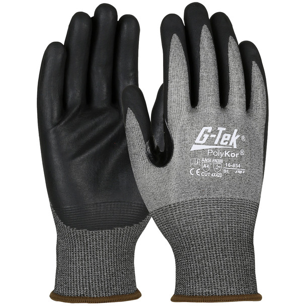 G-Tek PolyKor Seamless Knit Blended Glove w/Nitrile Coated Foam Grip on Palm & Fingers - Touchscreen Compatible - 18 Gauge - Salt Pepper - 1/DZ - 16-854