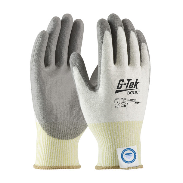 G-Tek 3GX Seamless Knit Dyneema Diamond Blended Glove w/Polyurethane Coated Flat Grip on Palm & Fingers - White - 1/DZ - 19-D310