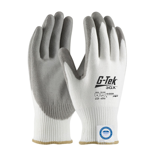 G-Tek 3GX Seamless Knit Dyneema Diamond Blended Glove w/Polyurethane Coated Flat Grip on Palm & Fingers - White - 1/DZ - 19-D330