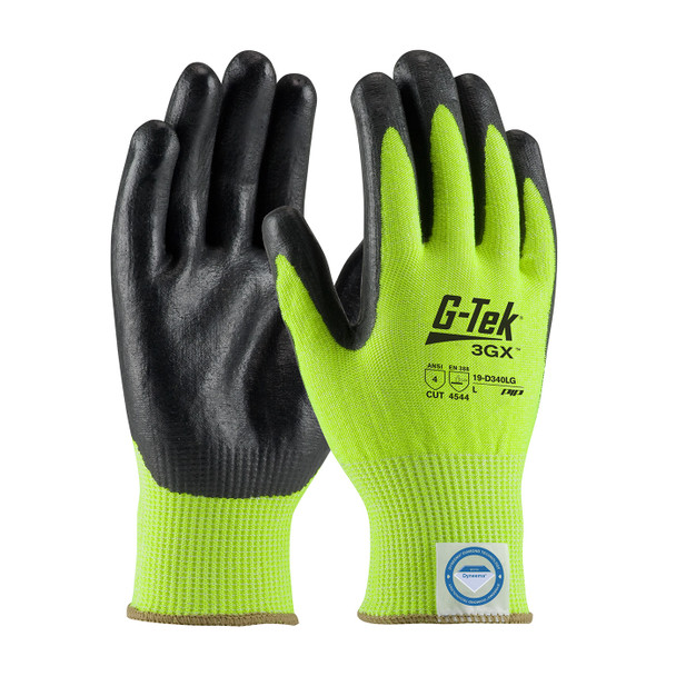 G-Tek 3GX Seamless Knit Dyneema Diamond Blended Glove w/Nitrile Coated Foam Grip on Palm & Fingers - Hi-Vis Yellow - 1/DZ - 19-D340LG