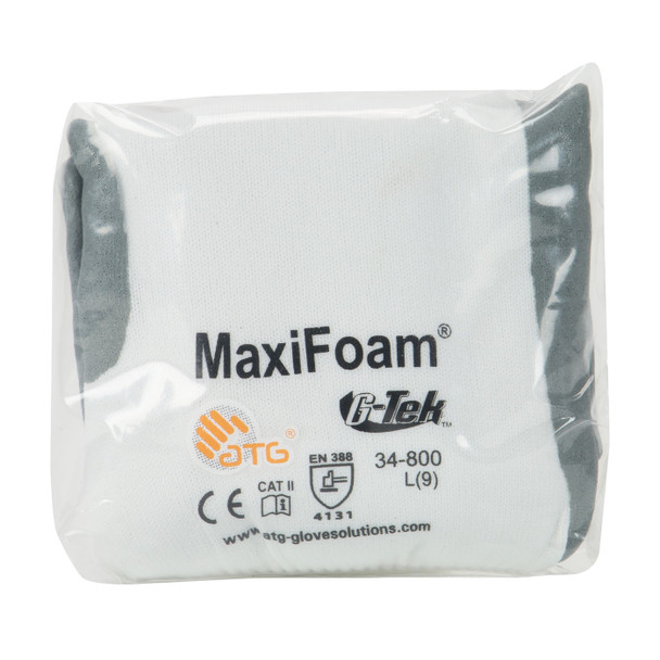 MaxiFoam Premium Seamless Knit Nylon Glove w/Nitrile Coated Foam Grip on Palm & Fingers - Vend-Ready - White - 6/PR - 34-800V
