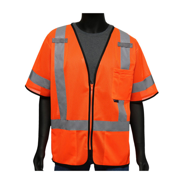 Viz-Up Hi-Vis Apparel ANSI Type R Class 3 Three Pocket Zipper Mesh Vest - Orange - 1/EA - 47303