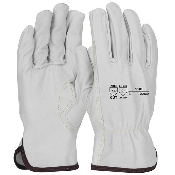 PIP Economy Top Grain Sheepskin Leather Drivers Glove w/Aramid Blended Lining - Keystone Thumb - Natural - 12/PR - 9110