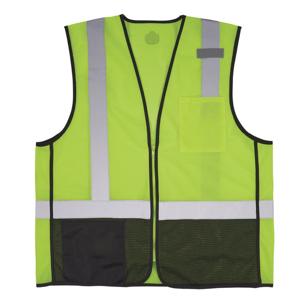 Ergodyne GloWear 8210Z-BK Mesh Hi-Vis Safety Vest - Type R, Class 2, Zipper, Black Bottom - Lime