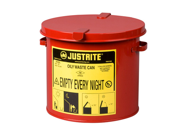 Justrite Oily Waste Countertop Can - 2 Gallon - Red - 09200