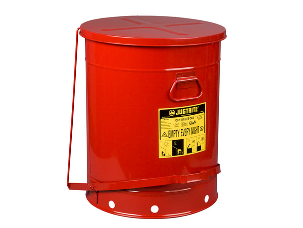 Justrite Oily Waste Can - 21 Gallon - Foot-Operated Self-Closing Cover - Red - 09700