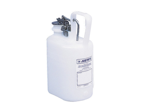 Justrite Oval Safety Container For Corrosives/Acids - S/S Hardware - 1 Gallon - Self-Close Cap - Poly - White - 12161