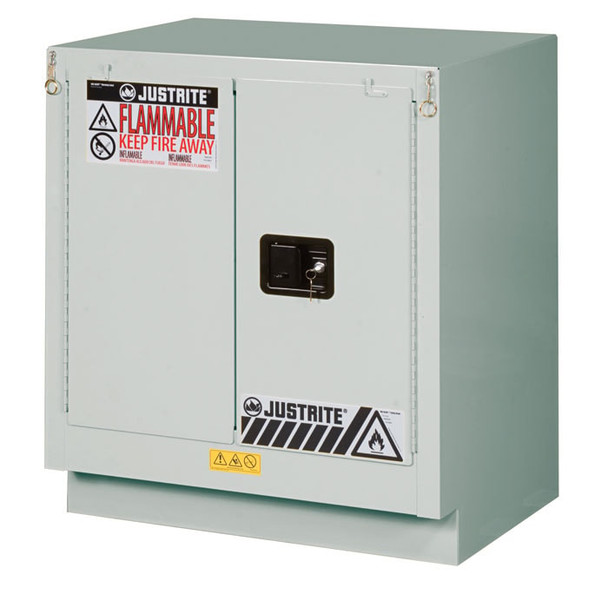 Justrite Under Fume Hood Solvent/Flammable Liquid Safety Cabinet - Cap. 19 Gal. - 1 Shelf - 2 S/C Doors - Light Neutral - 883027