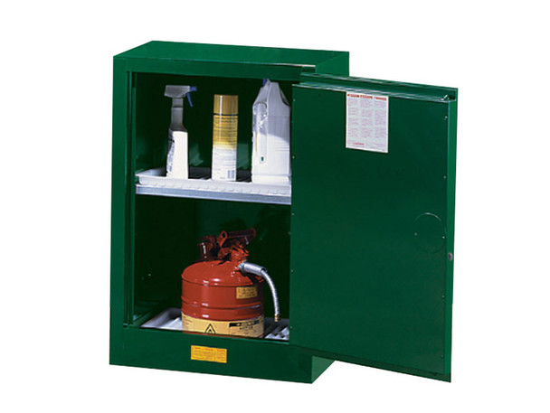 Justrite Sure-Grip Ex Compac Pesticides Safety Cabinet - Cap. 12 Gal. - 1 Adjustable Shelf - 1 S/C Door - Green - 891224