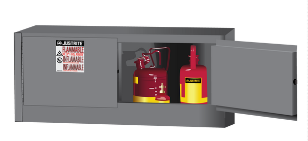 Justrite Sure-Grip Ex Piggyback Flammable Safety Cabinet - Cap. 12 Gallons - 2 Manual-Close Doors - Gray - 891303