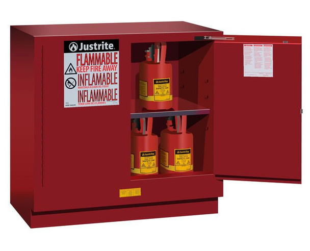 Justrite Sure-Grip Ex Undercounter Flammable Safety Cabinet - Cap. 22 Gallons - 1 Shelf - 2 S/C Doors - Red - 892321