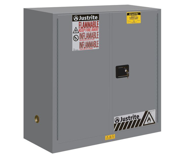 Justrite Sure-Grip Ex Flammable Safety Cabinet - Cap. 30 Gallons - 1 Shelf - 2 Self-Close Doors - Gray - 893023