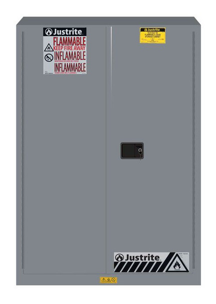 Justrite Sure-Grip Ex Flammable Safety Cabinet - Cap. 45 Gallons - 2 Shelves - 2 Manual-Close Doors - Gray - 894503