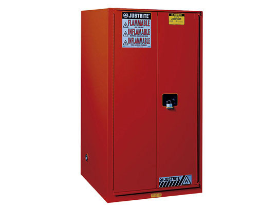 Justrite Sure-Grip Ex Combustibles Safety Cabinet For Paint And Ink - Cap. 96 Gal. - 5 Shelves - 2 S/C Dr - Red - 896031