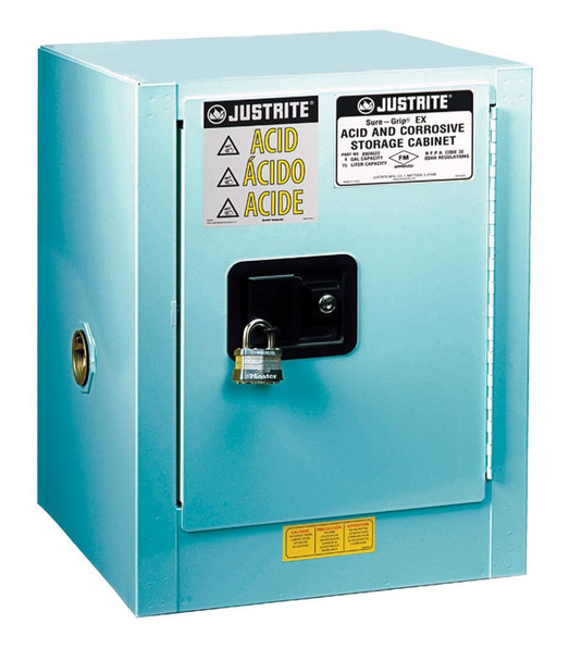 Justrite Chemcor Countertop Corrosives/Acids Safety Cabinet - Cap. 4 Gallons. - 1 Shelf - 1 M/C Door - Blue - 8904022