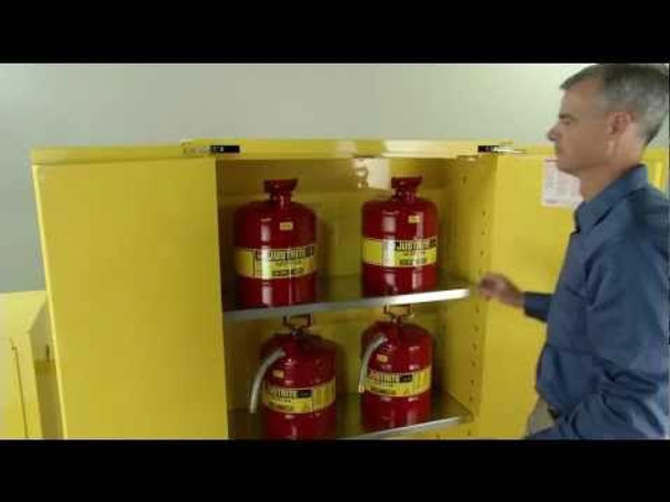 Justrite Flammable Waste Vertical Drum Safety Cabinet - Steel - Cap. 55-Gal. Drum - 1 Shelf - 2 S/C Doors - White - 8962253