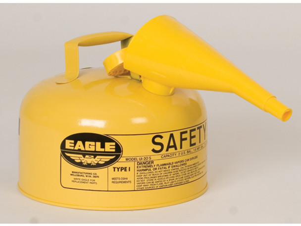 Eagle Type I Steel Safety Can for Diesel - 2 Gallon - with Funnel - Flame Arrester - Yellow - UI20FSY