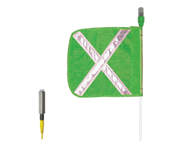 Warning Whip - All-Purpose - 6' - 16" Green Flag - White X - Flashing Green LED - AP6.16GW.GF