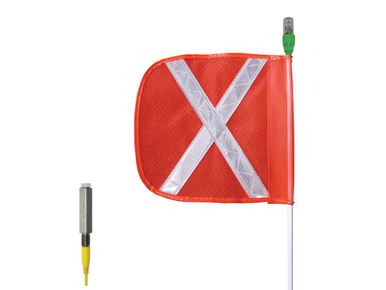 Warning Whip - All-Purpose - 6' - 16" Orange Flag - White X - Flashing Red LED - AP6.16OW.RF