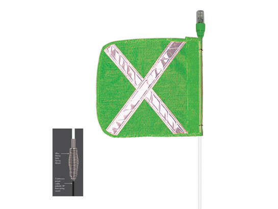 Warning Whip - Heavy Duty - 6' - 16" Green Flag - White X - Flashing Green LED - Heavy Pigtail - AP616GW12PT
