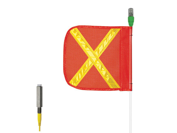 Warning Whip - All-Purpose - 8' - 16" Orange Flag - Yellow X - Flashing Green LED - AP8.16OY.GF