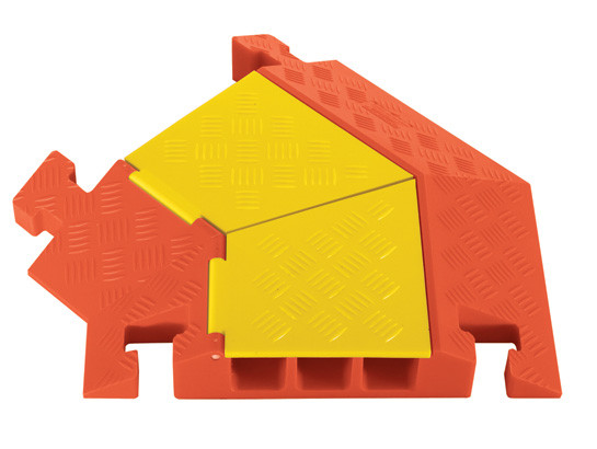 Cable Protector - Linebacker - 3-Ch - 2.25" - Left Turn - T-Conn - Yellow/Orange - 56 - 840 Lb Load - CPT3X225-L-Y/O