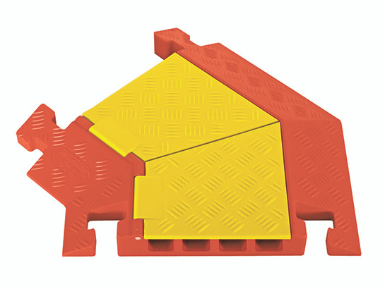 Cable Protector - Linebacker - 4-Ch - 1.25" - Left Turn - T-Conn - Yellow/Orange - 80 - 600 Lb Load - CPT4X125-L-Y/O