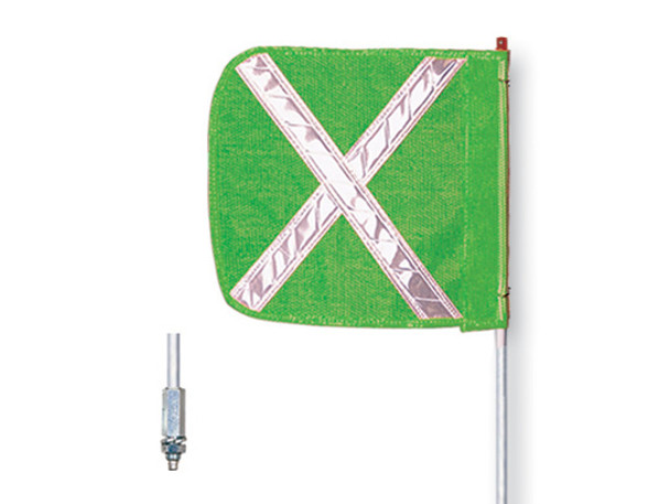 Warning Whip - General Purpose - 12' - Non-Lighted - 12" Green Flag - White X - Hex Base - FS12X-G