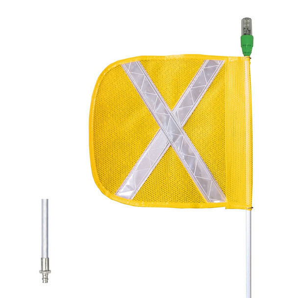 Warning Whip - General Purpose - 5' - Lighted - 12" Yellow Flag - White X - Quick Disconnect - FS5XL-QD-Y