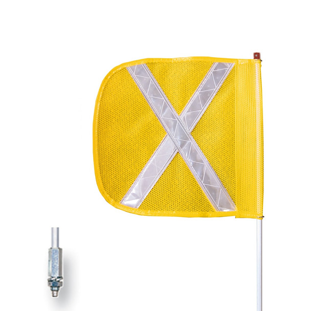 Warning Whip - General Purpose - 6' - Non-Lighted - 12" Yellow Flag - White X - Hex Base - FS6X-Y