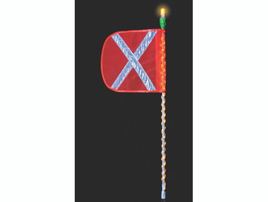 Warning Whip - All-Purpose - LED-Wrap - White - 5' - 12" Orange Flag - White X - Flashing Amber LED - FSLEDW5OWAF