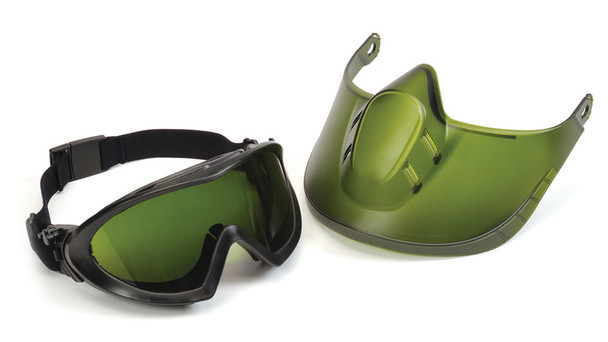 Pyramex - Capstone - Direct/Indirect Goggle with IR3 Lens and Green Tinted Faceshield Attachment - 1/Pair