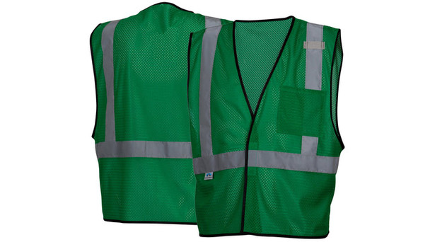 Pyramex-Green Vest W/Reflect 2'' Reflective Stripe & Hook And Loop Front Closure - Dual Sized