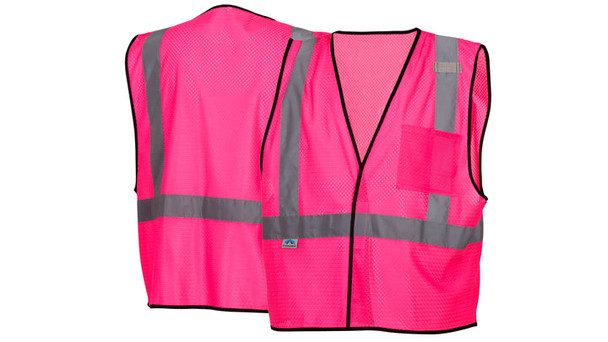 Pyramex- Pink Vest W/Reflect 2'' Reflective Stripe & Hook And Loop Front Closure - Dual Sized