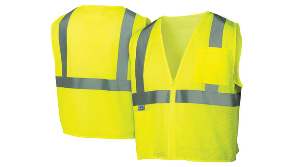 Pyramex - Vest - Hi-Viz Lime - Self-Extinguishing 2" Reflective Striping & Zipper Front Closure